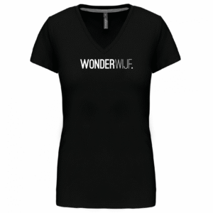 T-shirt 'WonderWijf' ZWART - V-hals